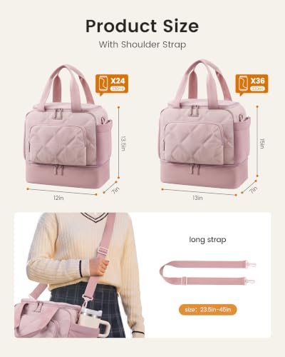 LOVEVOOK Insulated Lunch Bags for Women, Double Deck Adult Lunch Box, Quilted Puffer lunch Bag Women, Wide Opening, Durable & Reusable Large Lunch Cooler For Work Picnic Travel Meal Teacher