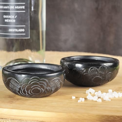 Tequila Shot Glasses - Set of 4 Oaxaca Black Clay Mexican Shot Glasses - 2 Oz (Mezcal Cup) Mezcal Cup