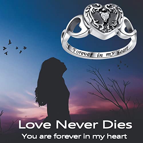 Sterling Silver Forever in My Heart Cremation Jewelry Urn Rings Hold Loved Ones Ashes - Tree of Life Urn Finger Rings Memorial Ashes Keepsake Jewelry Gifts for Women Men 8