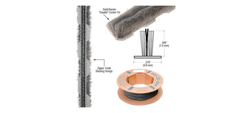 Zipper Pile Weatherstrip .270" Backing - .300" Pile Height - 100' Roll