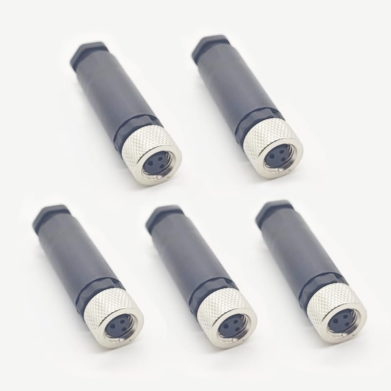 5Pcs M8 3 Pin Female Connector, Field Assembly Wireable Adapter 8mm IP67 Waterproof Straight Type Sensor A Code Unshiled Industrial Circular Connector for Electric Bicycles 60V 4A