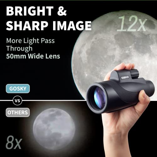 Gosky Titan 12x50 Monocular for Adults High Powered with Phone Adapter