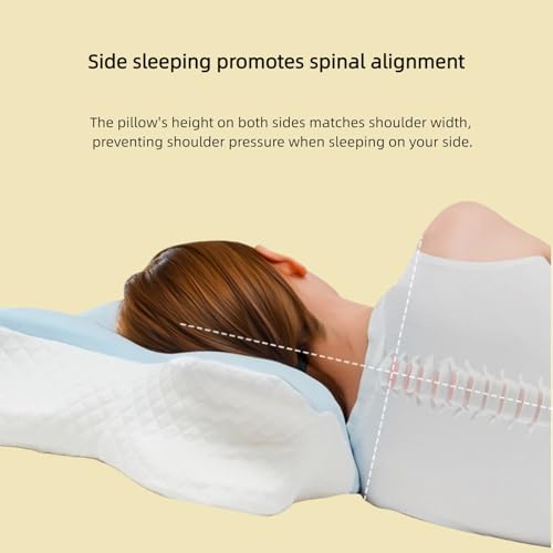 Aylashine Cervical Pillow for Neck Pain Relie,Hollow Design Odorless Memory Foam Pillows with Cooling Case, Adjustable Orthopedic Bed Pillow for Sleeping,Suitable for Both Side and Back Sleepers.Blue Blue