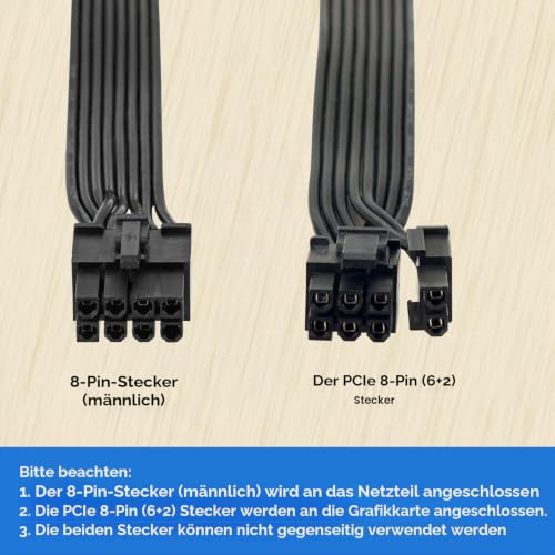 PCIE Cable for Seasonic, PSU 8 Pin Male to PCIe 8-Pin (6+2) Male for Seasonic Modular Power Supply (60 cm) 1 to 1