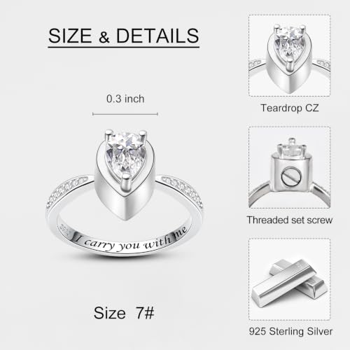 BEILIN Teardrop Urn Ring 925 Sterling Silver Cremation Urn Rings for Women 8
