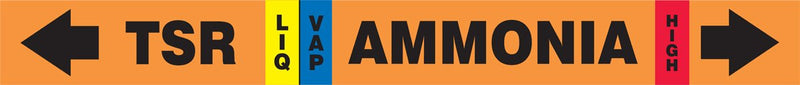 Accuform RAK117R Self-Stick IIAR Ammonia Pipe Marker, TSR/LIQ/VAP/HIGH for 1-1/2" to 2" OD Pipe, 1-1/2" W x 15-7/8" L, Black/Yellow/Blue/Red on Orange