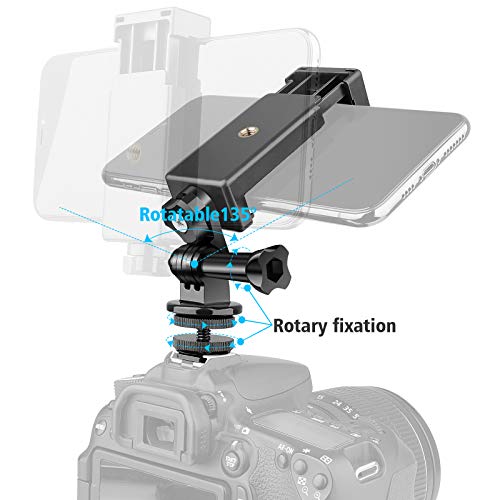 Anwenk Phone Holder Hot Shoe Mount Adapter with Cold Shoe Mount for Microphone/ Flash Light Compatible with Gopro Hero DJI Osmo Action Camera Smartphone, Attach on DSLR Camera / Ring Light/ Tripod Hot Shoe Mount Compatible with Gopro