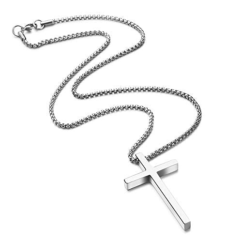 M MOOHAM Cross Necklace for Men Teen Boys 16-30 Inch "Silver: Cross Pendant 1.2"*0.7" Stainless Steel 20.0 Inches