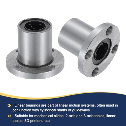 sourcing map LMF16UU Linear Ball Bearings 16mm Bore 28mm OD 37mm Length Round Flange Nickel Plated with Screws for CNC Machine 3D Printer 2pcs