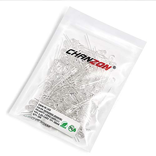 Chanzon 100 pcs 5mm 850nm IR Emitter LED Diode Lights Night Vision Camera (Clear Round Infrared 850 nm DC 1.5V 30mA 100mW) Lighting Bulb Lamps Electronics Components Light Emitting Diodes A) 850 Nm Ir Emitter (100 Pieces)
