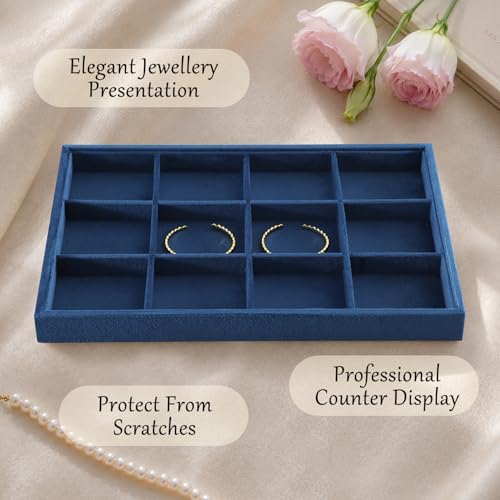 Jewelry Organizer Tray, Velvet Bracelet Display, Premium Jewelry Tray, Luxury Bangle Organizer,Blue Watch Tray A-Blue 12 Grid Tray