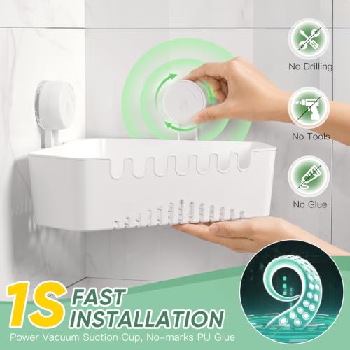 LUXEAR Corner Suction Cup Shower Caddy - White Corner Shower Caddy
