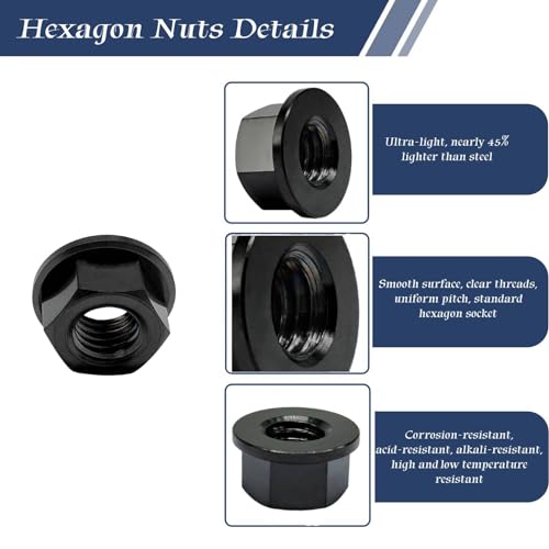 RISON Titanium M8x1.25mm Titanium Sprocket Nut Black 5PCS Flange Nut