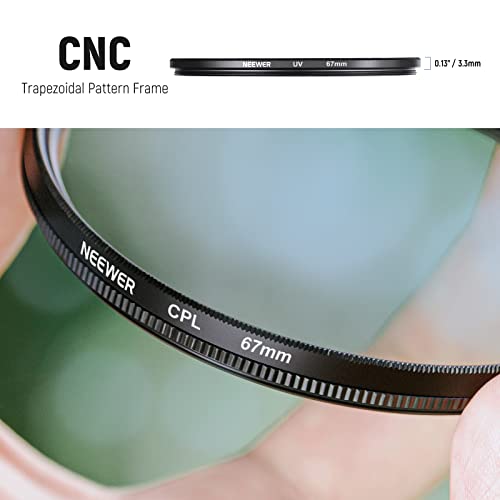 NEEWER 67mm ND Filter Kit and Lens Accessories, ND2 ND4 ND8 UV FLD CPL(Circular Polarizing) Filter Set with Lens Cap/Tulip Shaped Lens Hood