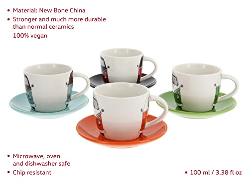 BRISA VW Collection - Volkswagen Espresso Cups Coffee-Tea-Cappuccino Set in T1 Bus Campervan Design (Bus Front/100ml/3.4 fl oz) (Set of 4 (red/black, petrol/brown, orange, green)) Set of 4 (red/black, petrol/brown, orange, green)