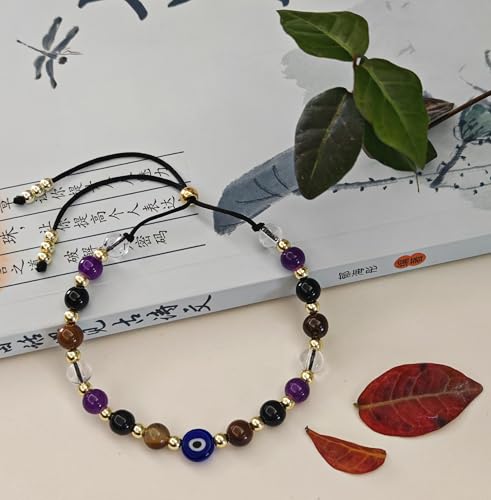 Evil Eye Bracelet - Natural Crystal Protection Bracelet -5 Healing Stones
