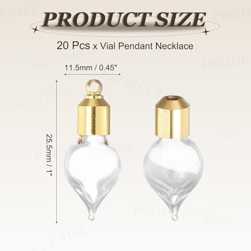 sourcing map Glass Vial Pendant Necklace, Perfume Bottle Necklaces Urn Container Memorial Jewelry with Screw Cap for Liquid Sand Ashes DIY Charm Souvenirs Gold Teardrop