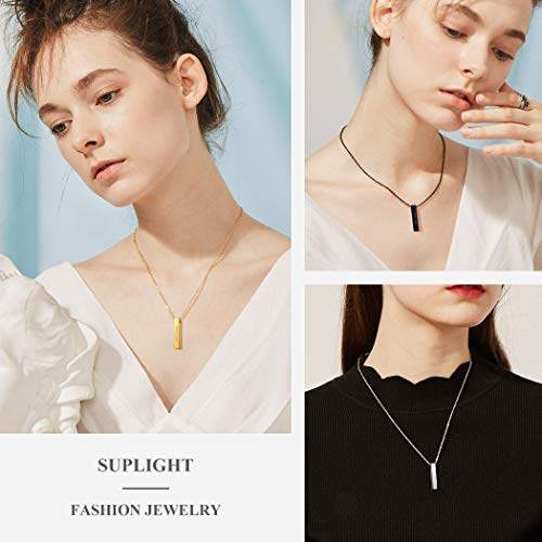Suplight Personalized Cremation Jewelry Stainless Steel Moon Cat/Crucifix Cross/Tree of Life/Cylinder/Rectangle Keepsake Urn Pendants for Ashes, Custom Engraving Memorial Necklaces for Women Men d. rectangle-stainless steel not-personalized