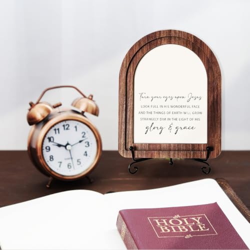 Inspirational Christian Office Desk Decor,Turn Your Eyes Upon Jesus Wooden Sign,Bible Verse Wooden Plaque Signs for Home Office Table Shelf Decor turn your eyes upon jesus