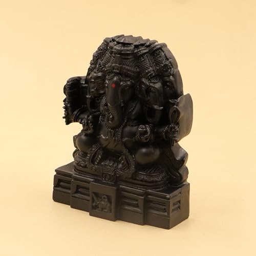 Spillbox Natural Black Unpolished Karungali Wood Ganesh Idol | Original Ebony Wood | Gift | Ganapati Murti | Ganesha Statue for Home Decor | Tabletop for Pooja | Puja - Karungali Panchamuga Vinayagar