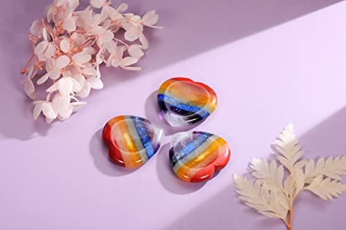 Jovivi 40mm Worry Stones for Anxiety 7 Chakra Crystal Heart Love Healing Crystals Natural Reiki Gemstone Palm Pocket Stones Energy Balancing Meditation Gift