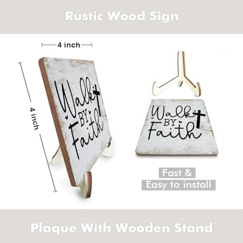 Motivational Sign Rustic Desk Decor Decorative Christian Gifts Religious Bible Verse Faith Decoration for Home Coffee Shop Office Table Shelf Tiered Tray Plaque with Wood Stand multicolour0339