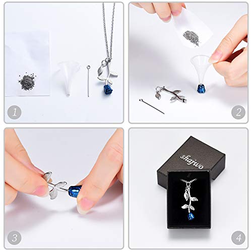 shajwo Rose Flower Urn Necklace Cremation Jewelry for Ashes Silver+blue