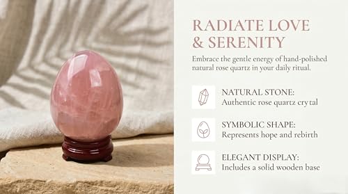 AMOYSTONE Natural Rose Quartz Decorative Egg, Extra Large Healing Stone, Irregular Crystal Carving for Home Decor & Reiki, 4-4.2", Collection & Gift 2X-Large Pink