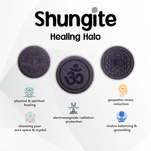 Shungite Stone Sticker Tree of Life | Protection for Cellphone, Laptop, Ipad and Electronic Devices | Shree Yantra, Aum (Pack of 3)