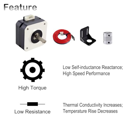 Nema 17 Stepper Motor 42 × 23mm DC 12V 3D Printer Stepper Motor 1.8° with Bracket, 1m 2-Phase 4-Pin Wire Cable, Coupling, for Creality CR-10 10S Ender 3 3D Printer/CNC Extruder/Y-axis