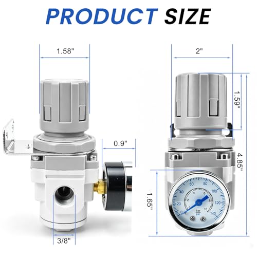 DIFFGYSAN AR3000-03 air regulator with gauge and bracket, 3/8-inch NPT, adjustable 0-145 PSI