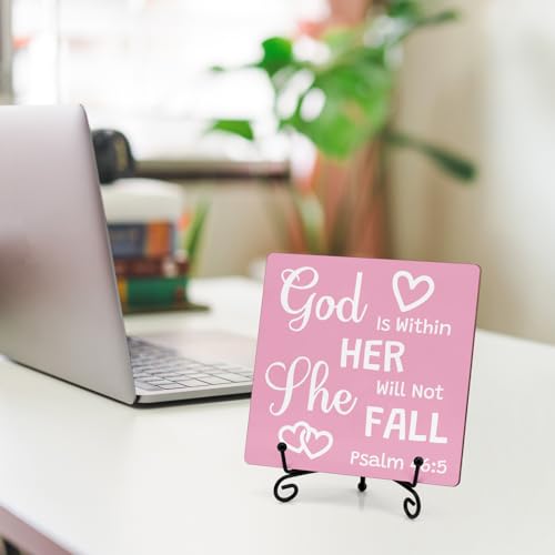 Christian Gifts Inspirational Bible Verse Pink Desk Decor Inspirational Religious Gifts Christian Spiritual Room Decor for Family Friends Funny Bible Verse Wooden Sign for Home Office Decoration Shelf