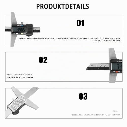 0-150 mm Digital Depth Gauge, 0.01 mm High Accuracy Stainless Steel Digital Depth Caliper with mm/Inch Measuring System