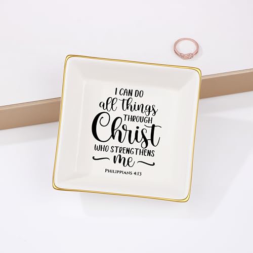 JoycuFF Inspirational Christian Gifts for Women Friends Faith Ring Dish Christ Gifts