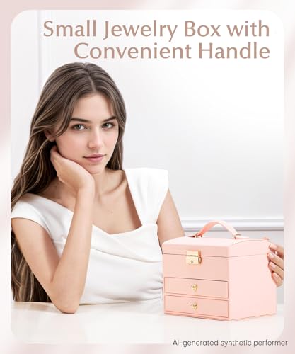 Homde Small Jewelry Box for Girls: 3-Layer Lockable Organizer (Blush Pink) Blush Pink