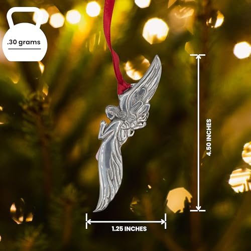 Floating Angel Praying Pewter Ornament (Hand Polished) | High Relief & Detailed Design, Satin Finish | Festive Christmas Decor | Hand-Crafted in The USA Floating