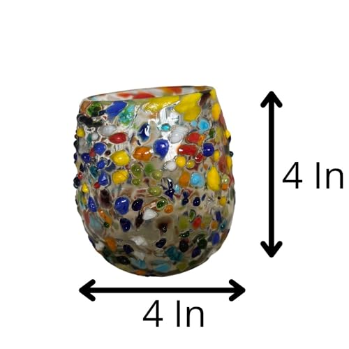Artisanal Mexican Confetti Glass, Handblown 16 oz Tumbler Glasses – 4"x4" Multicolor Granizado Design – Versatile Drinkware for Wine, Cocktails, Water, and More (2, Textured) 2