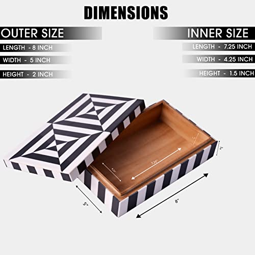 Black and White Earring Necklace Jewelry Organizer Geometric Pattern Box Collection Storage Decorative Multipurpose Keepsake Gift Box (8x5x2 inches) Black and White 8x5x2 Inches