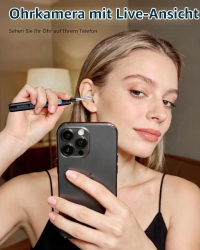 Qimic Visual Ear Cleaner with Camera, 1080P HD WiFi Cleaning Tool, 3.5 mm Lens, 360° Wide Angle, IP67 Waterproof, 6 LEDs, USB-C Charging, Compatible with iOS & Android - Black
