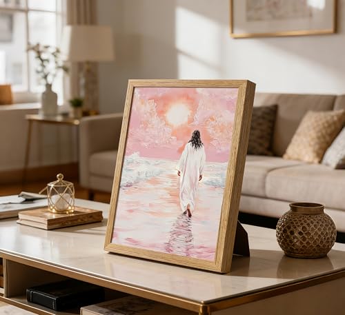 Framed Jesus Walking Water Canvas Wall Art 12x16 Inch Jesus Walking On Water Framed 16"L x 12"W