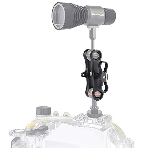 MINIFOCUS 1" Long Ball Clamp Dual Holder Mount for Underwater Photography Diving Light System, Compatible for GoPro Action Camera Flashlight Arms System(2 PCS) 2 Pcs 2 Holes Plus