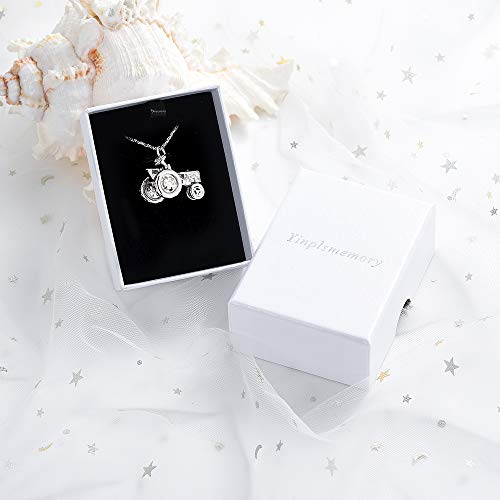 Yinplsmemory Cremation Jewelry Tractor Urn Necklace for Ashes for Men Stainless Steel Tractor Charm Urn Locket Memorial Keepsake Ashes Jewelry Silver
