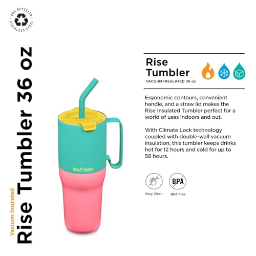 Klean Kanteen Rise Insulated Tumbler - Reusable Tumbler for Quick Hydration - Recycled Stainless Steel - Insulated - Dishwasher-Safe - BPA-Free - Straw Lid - 36 oz - Turquoise Kaleidoscope
