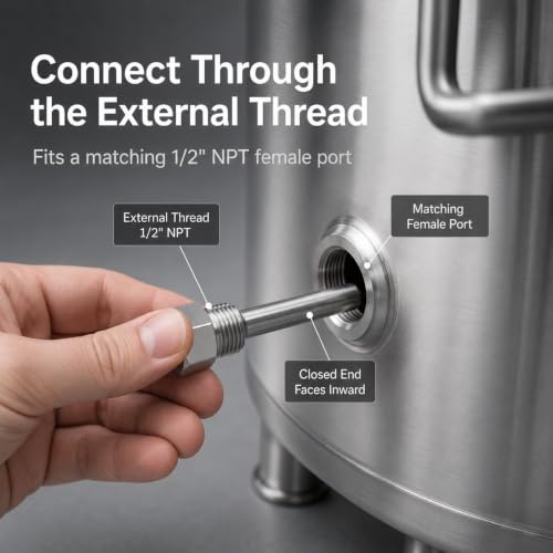Stainless Steel 1/2" NPT Threaded Pipe for Temperature Sensors Bimetal Thermometer Sleeve