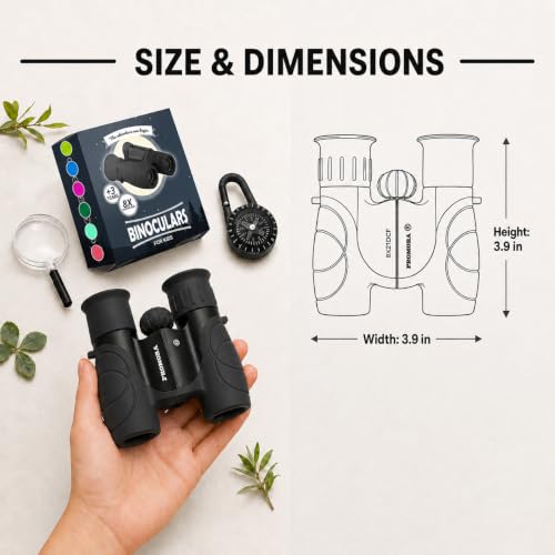 Binoculars for Kids – Perfect Toy for Little Boys and Girls – Extensive Set Incl. Magnifying Glass & Compass – Powerful Magnification 8X21 – 3 to 12 Year Old Kids for Toddler Black