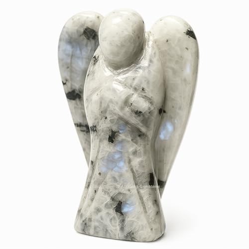 Amazing Gemstone Rainbow Moonstone Angel, 2 Inch Medium