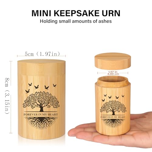 RIPFEVURN Small Urns for Human Ashes Keepsake 3 Inch Tree of Life Mini Cremation Urns for Ashes Adult Female Male Bamboo Scattering Tubes Urns for Ashes Holder for Women Men Tree of Life Pattern 2