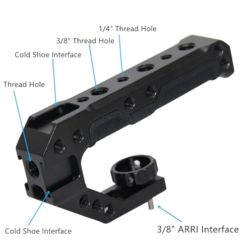 Lightweight Camera Top Handle with 3/8" locating Pins for Camera Cage with ARRI Interface,Camera Top Handgrip with 3 Cold Shoe Interface to Mount Light/Microphone/Monitor
