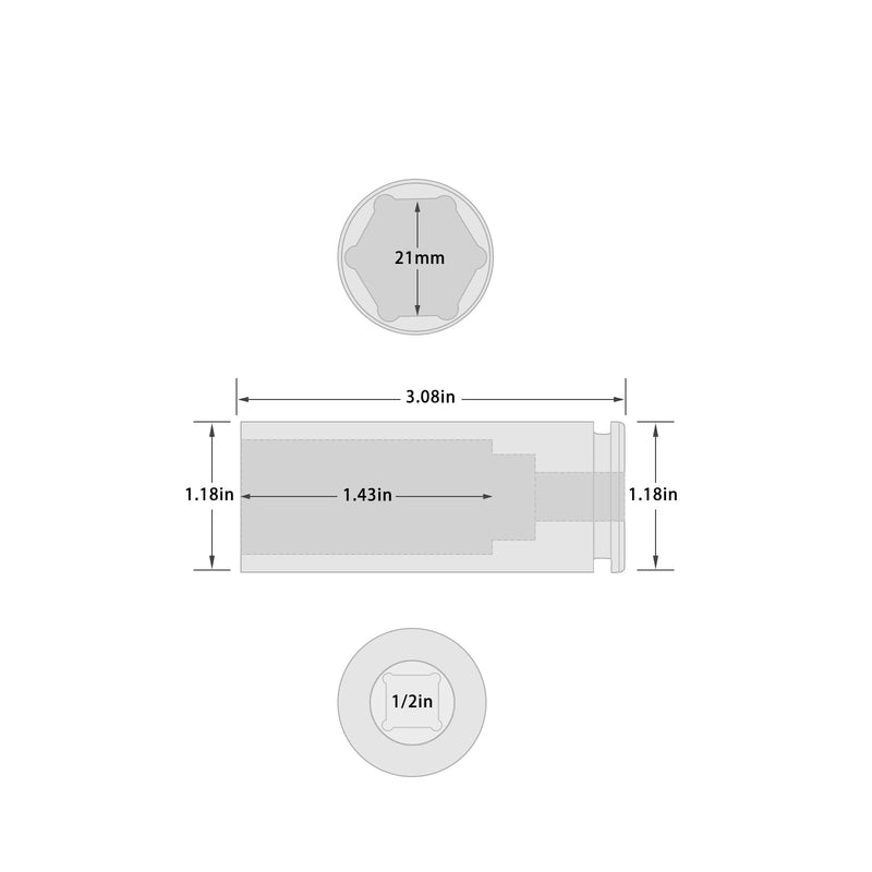 [Australia - AusPower] - 1/2" Drive x 21 mm Deep 6 PT Impact Socket, CR-MO, 1/2-inch Drive 6 Point Axle Nut Socket for Easy Removal of Axle Shaft Nuts (21MM) 21mm 