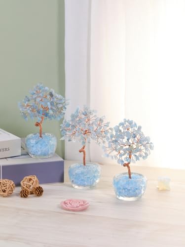 PESOENTH Aquamarine Crystal Tree of Life,Healing Crystal Stone Tree Spiritual Gifts for Women Mom Birthday,Blue Gemstone Trees Feng Shui Home Room Decor for House Warming Gifts Aquamarine Crystals Tree